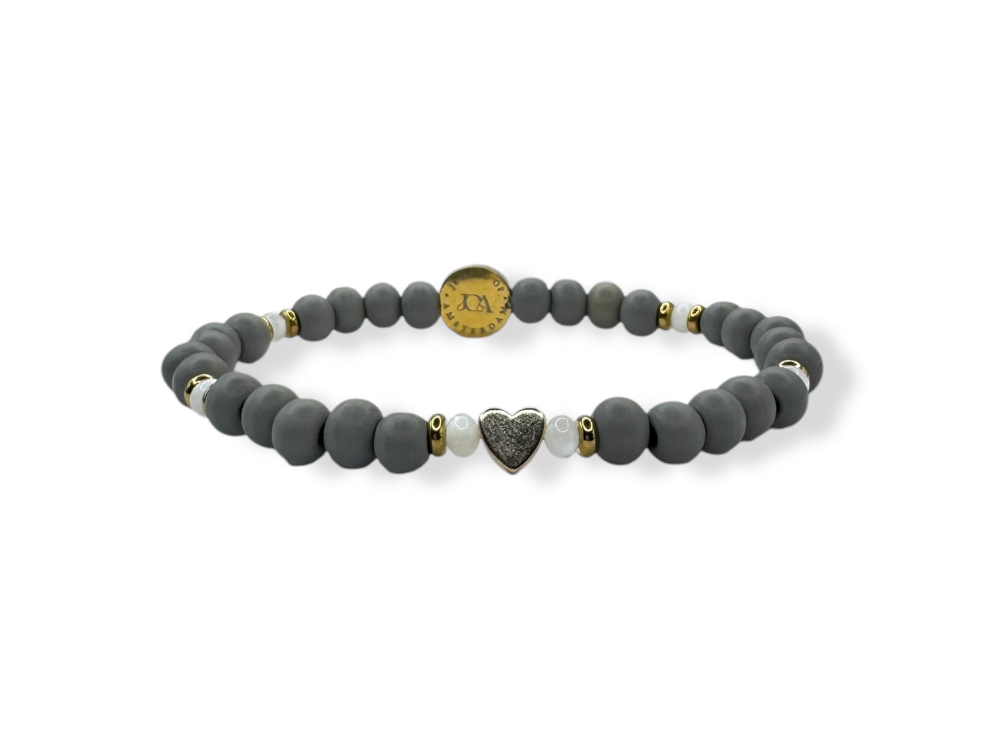 Dames gekleurde houten armband met hartje grijs