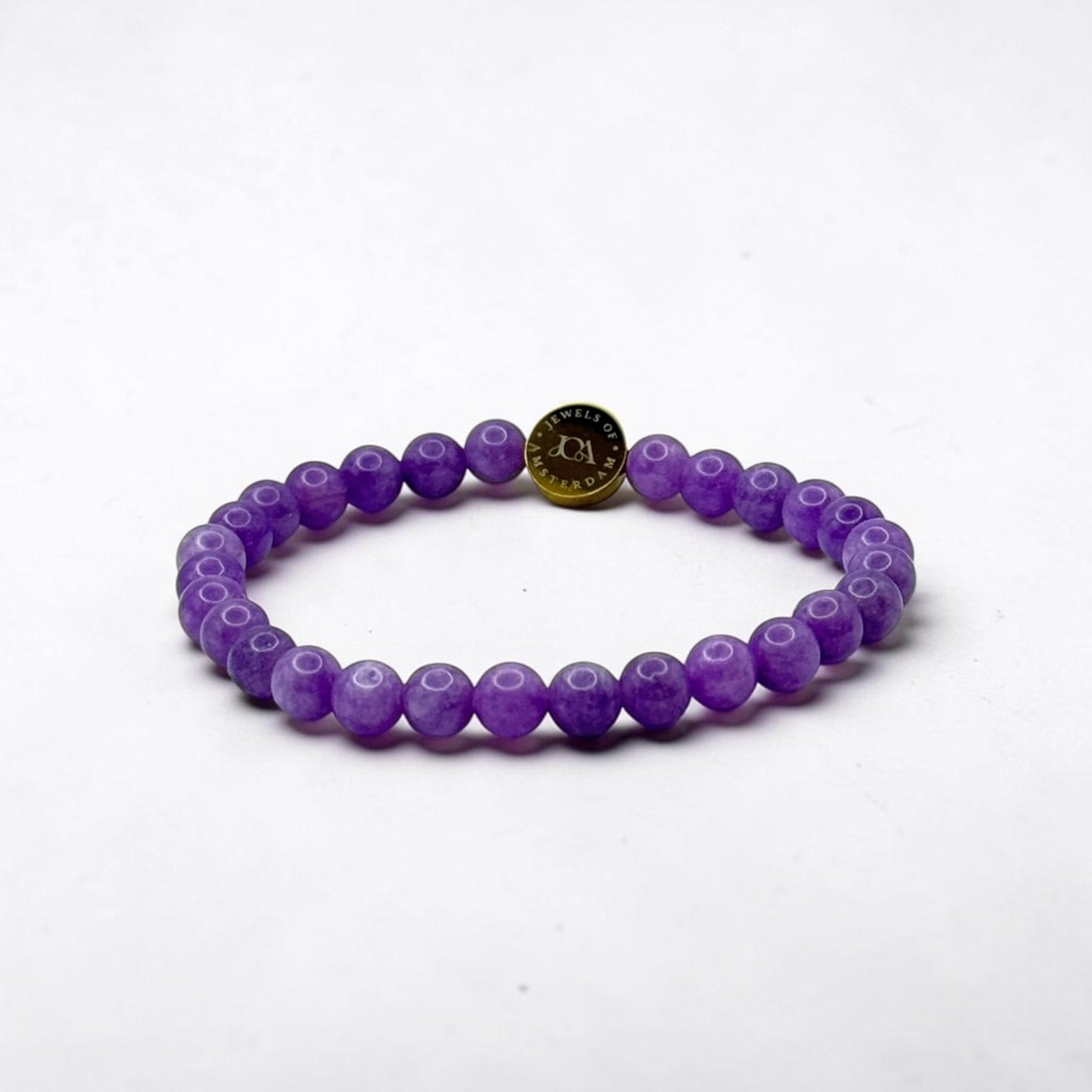 paarse chalcedoon armband met gouden afwerking