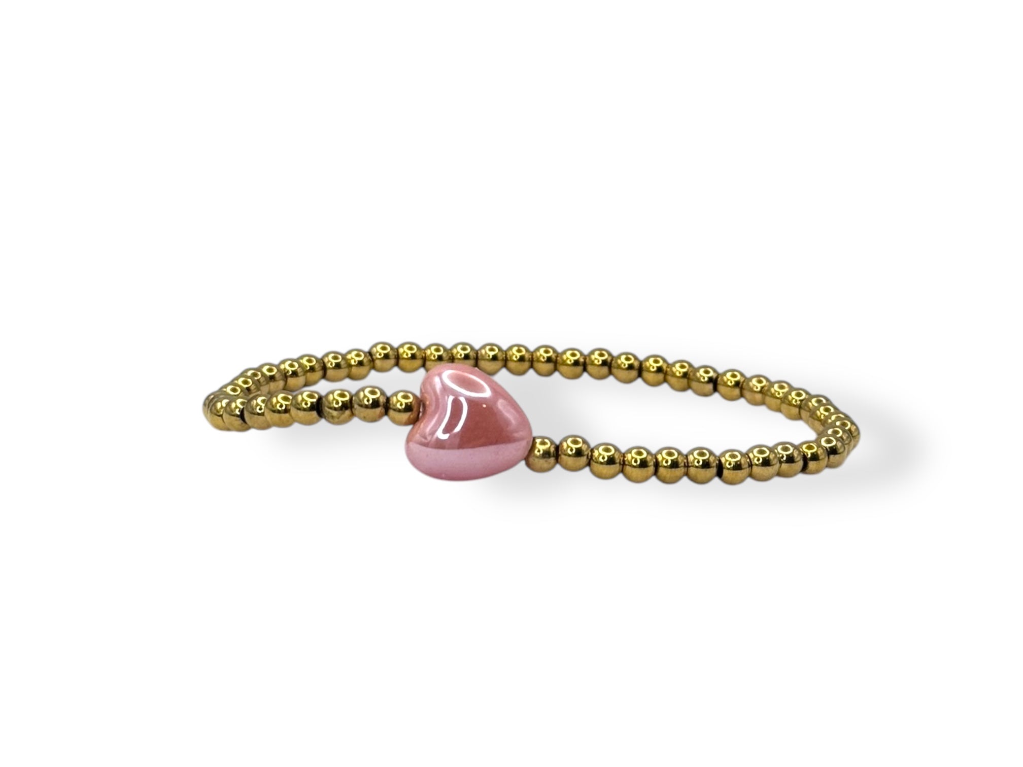 Stainless steel goud dames armband met roze hartje