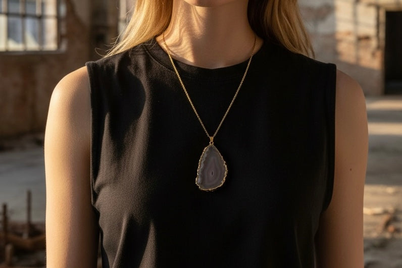 grijze agaat dames ketting