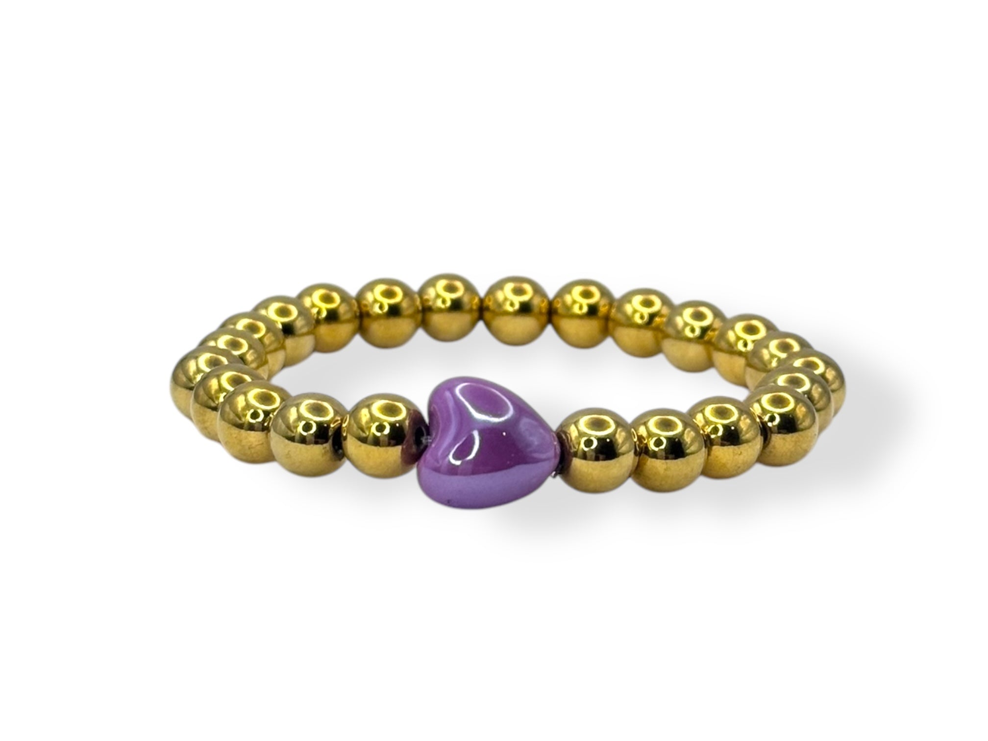 Stainless steel goud dames armband met paars hartje