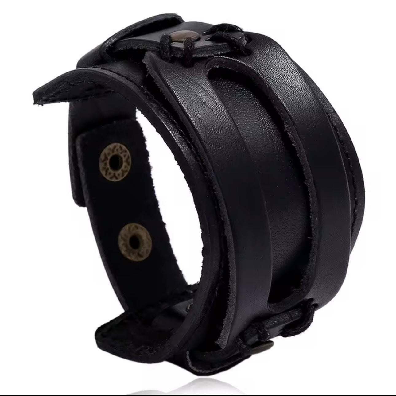 heren zwart leren armband met verstelbare druk sluiting