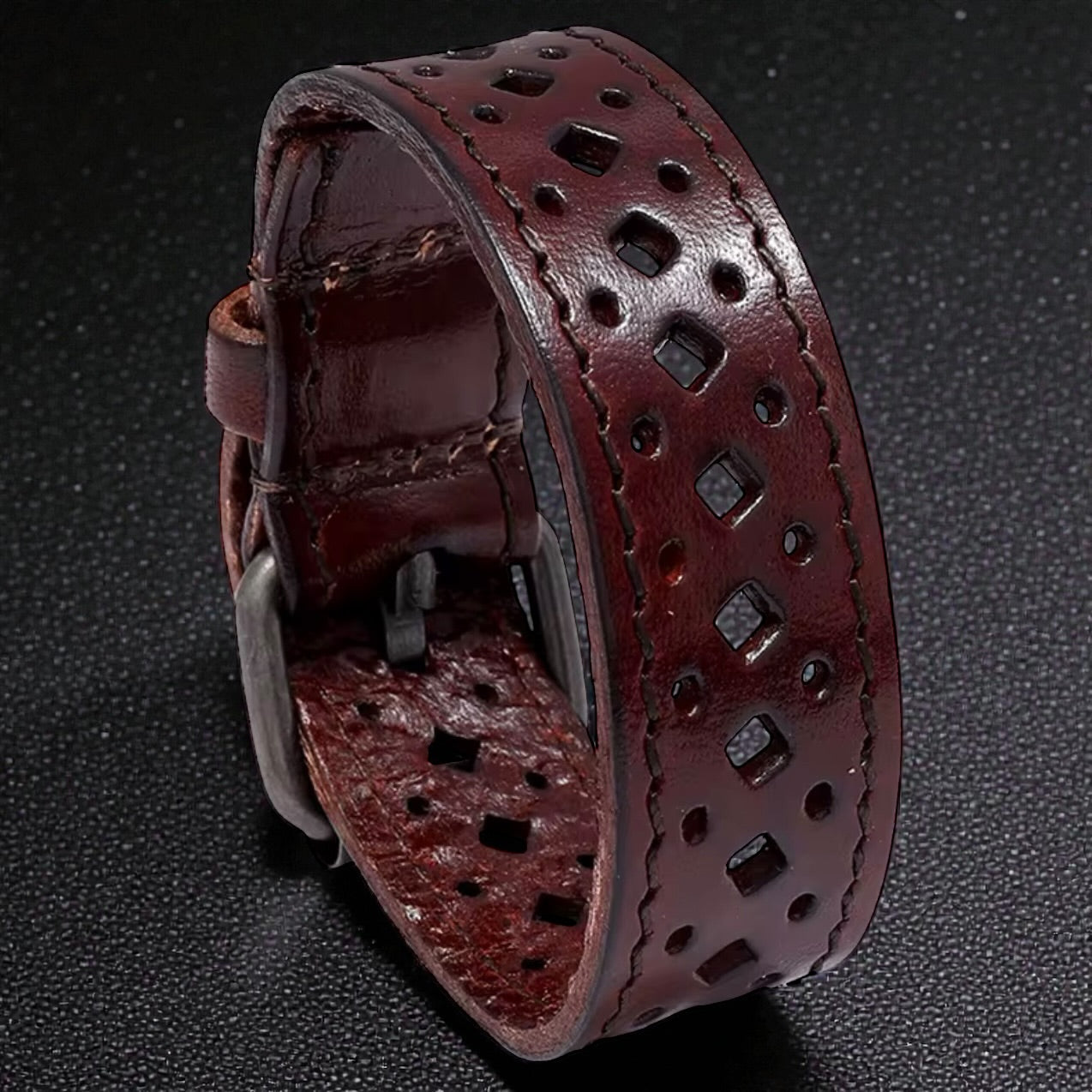 heren bruin geperforeerde leren armband met gesp