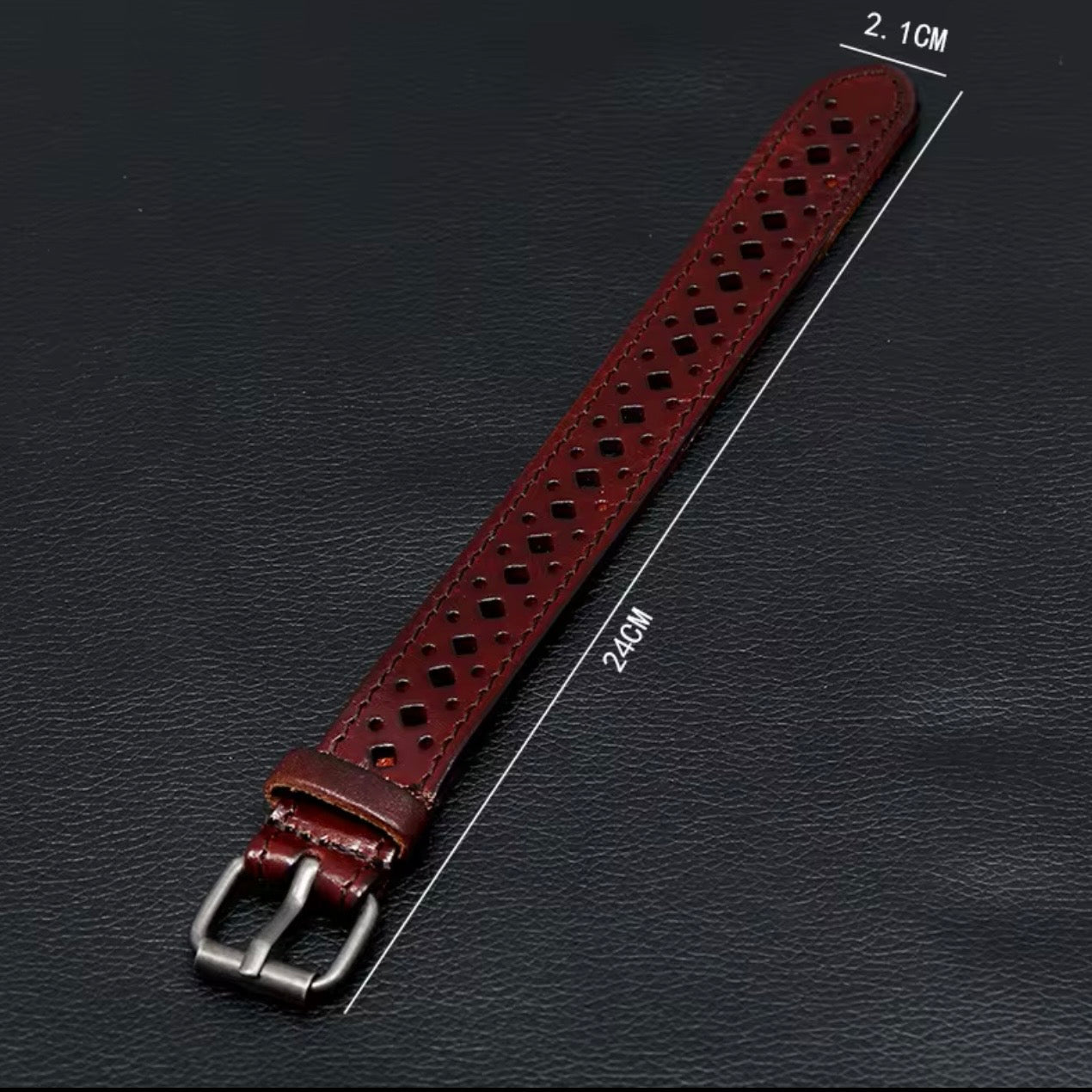heren bruin geperforeerde leren armband afmetingen