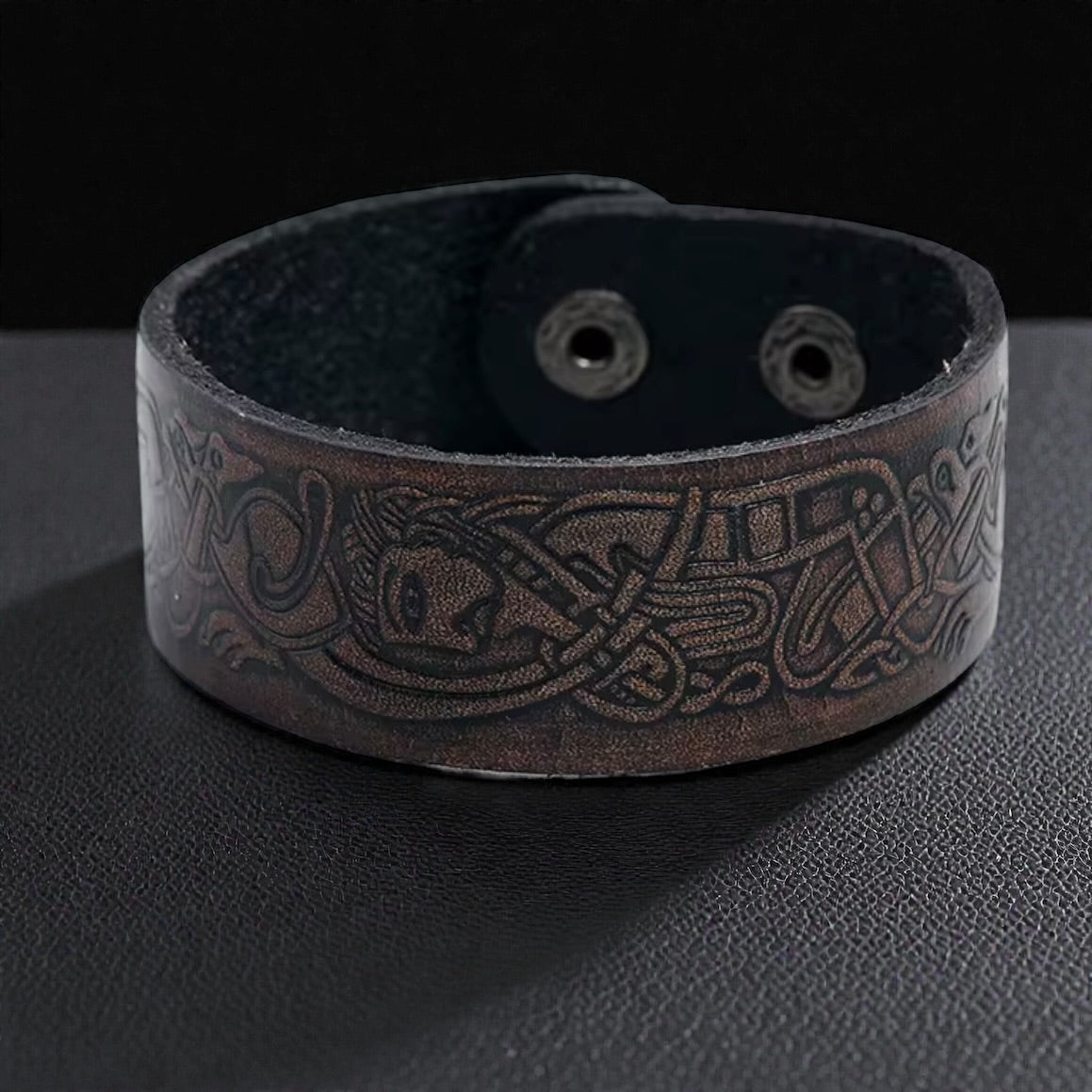 heren leren zwarte egyptische armband met druk sluiting