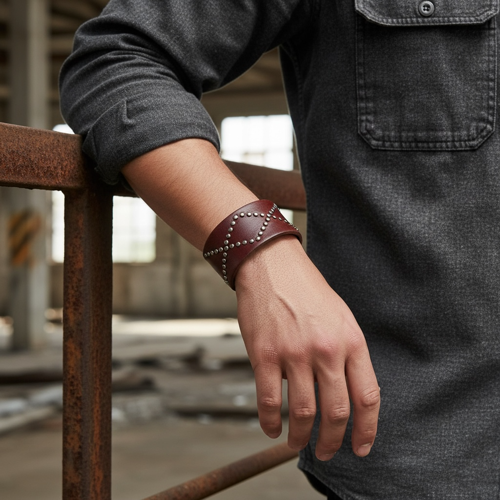 heren bruin leren armband met stads