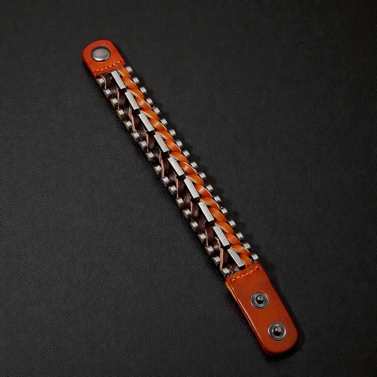 heren edelstaal met leer armband