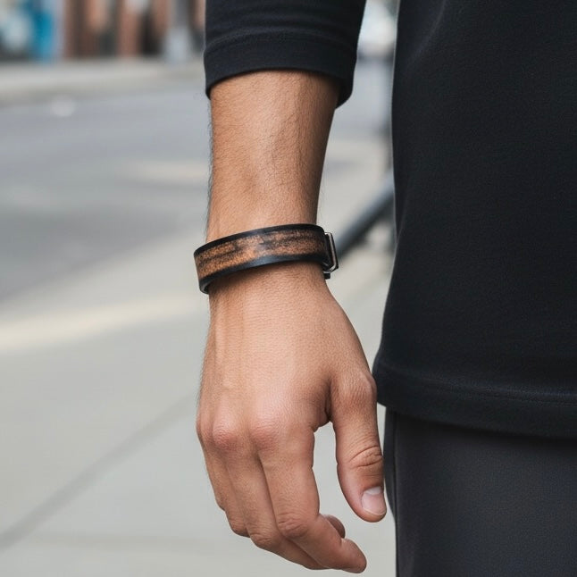 heren zwart licht bruin leren armband met gesp
