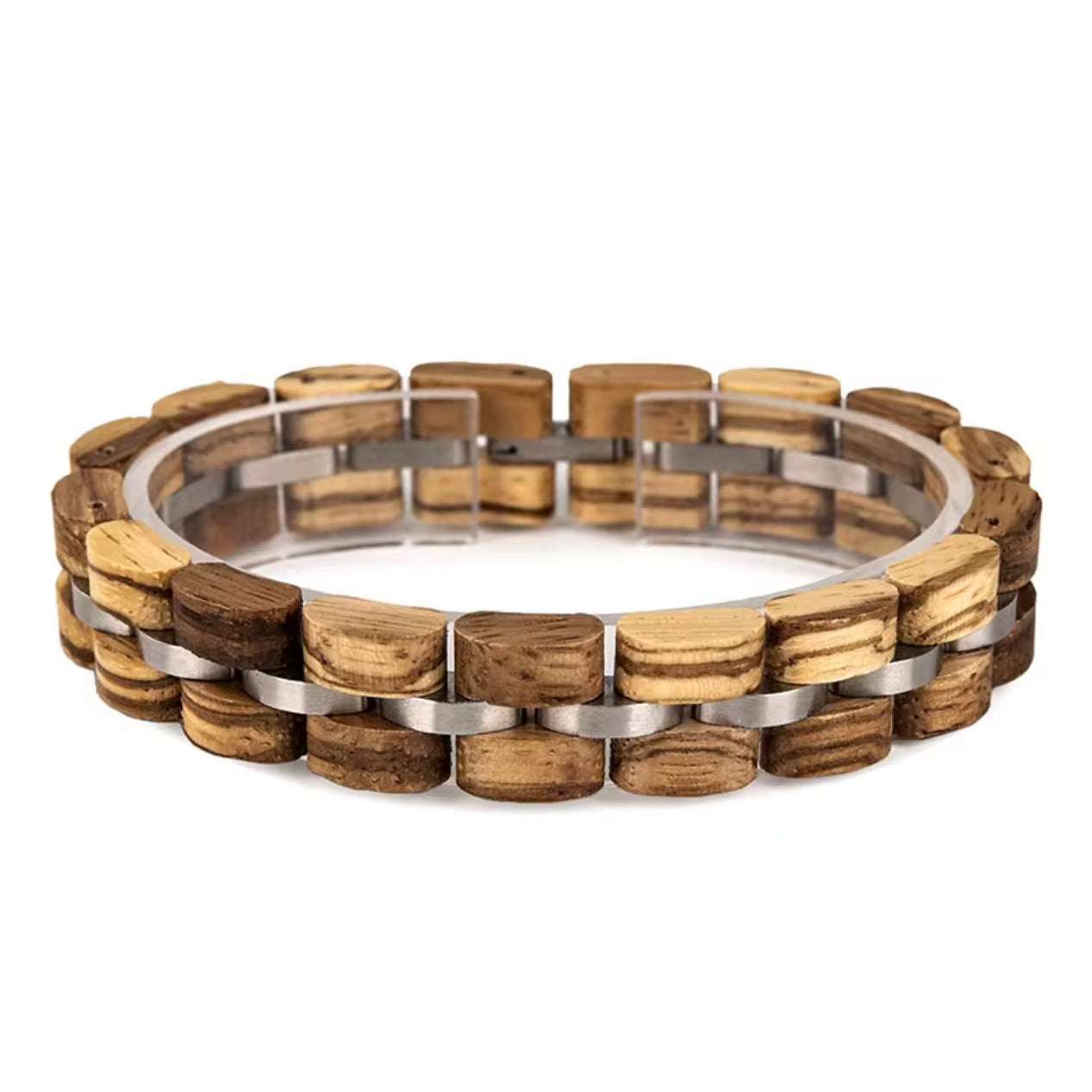 houten heren armband met edelstaal