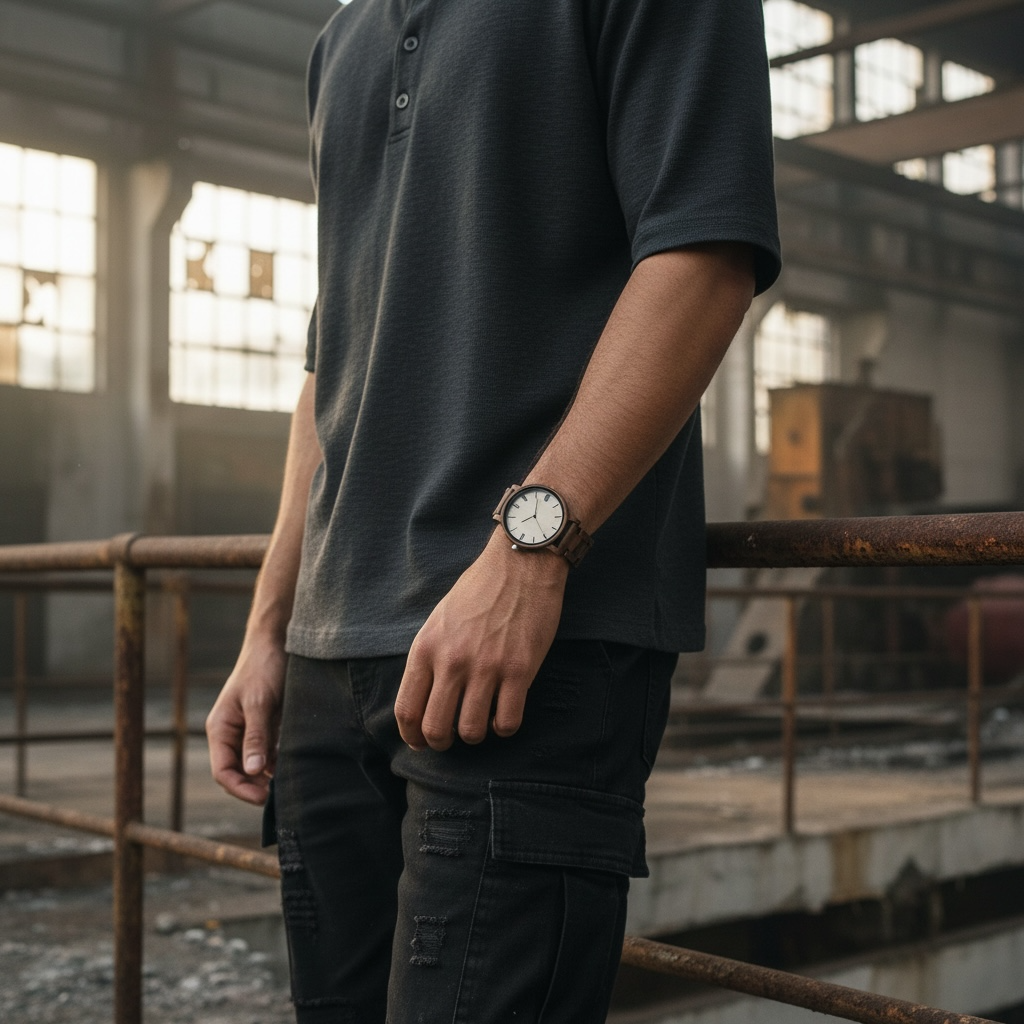 houten heren horloge met licht wijzerplaat