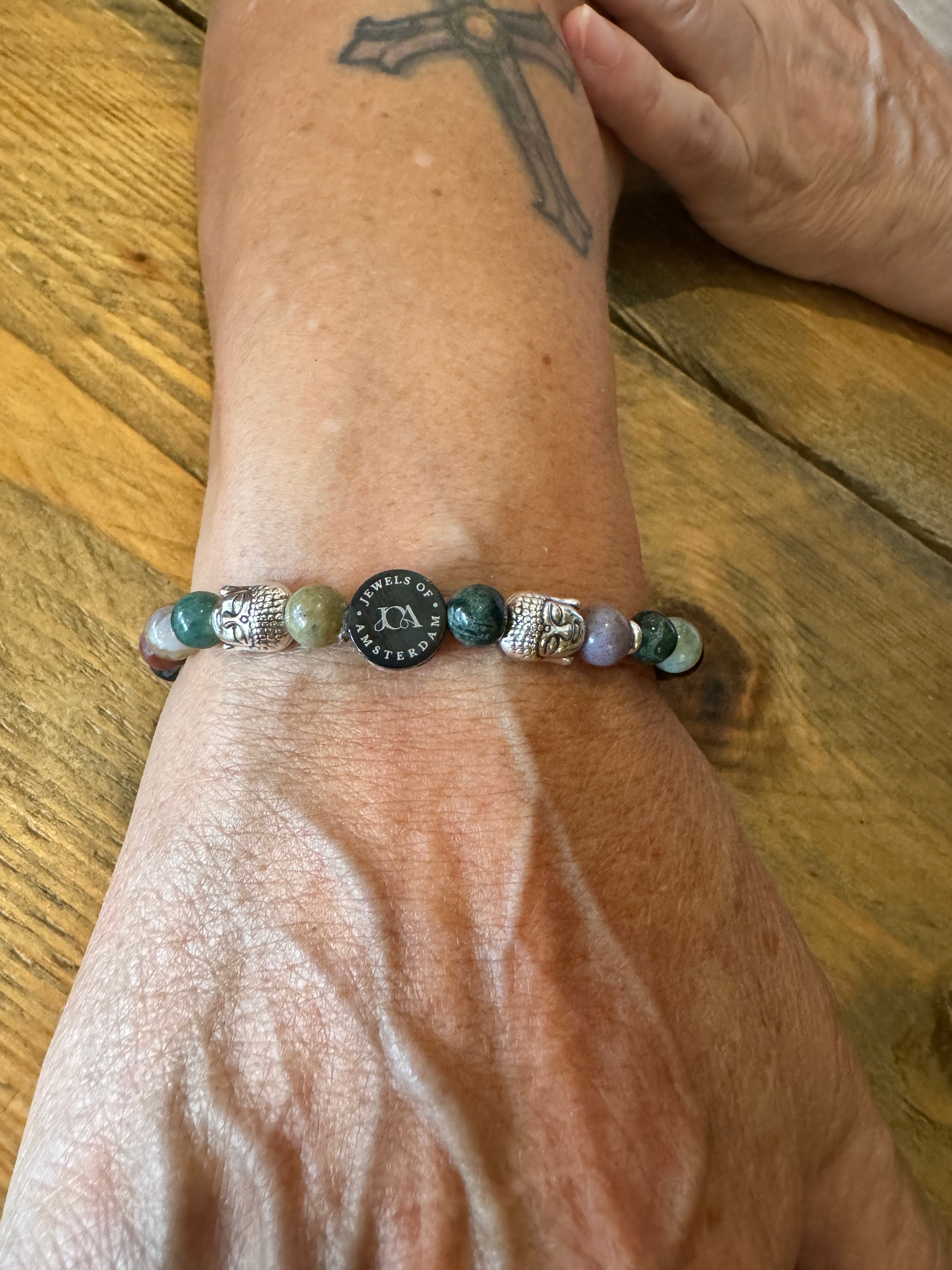 indian agaat edelsteen armband met zilveren boeddha