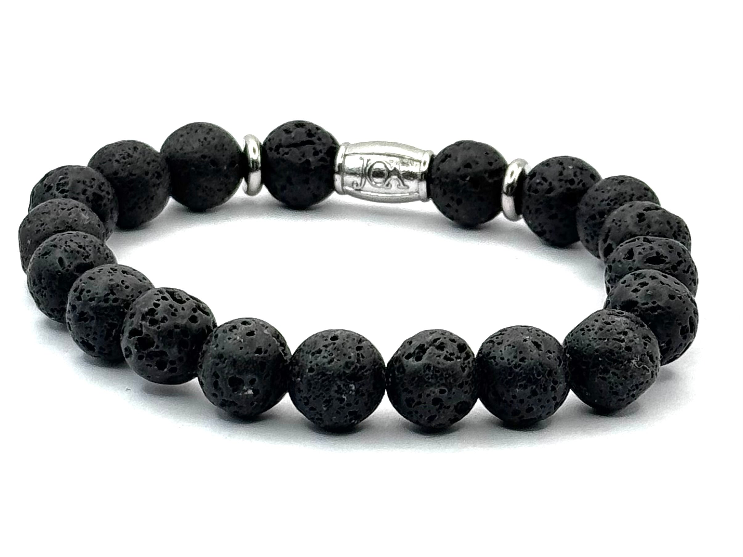 lavasteen edelsteen armband 10mm zilver