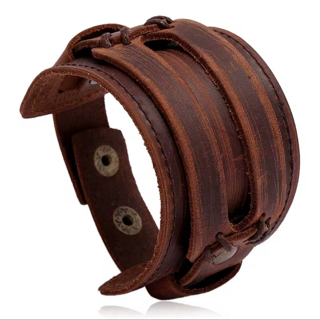heren bruin leren armband met verstelbare druk sluiting