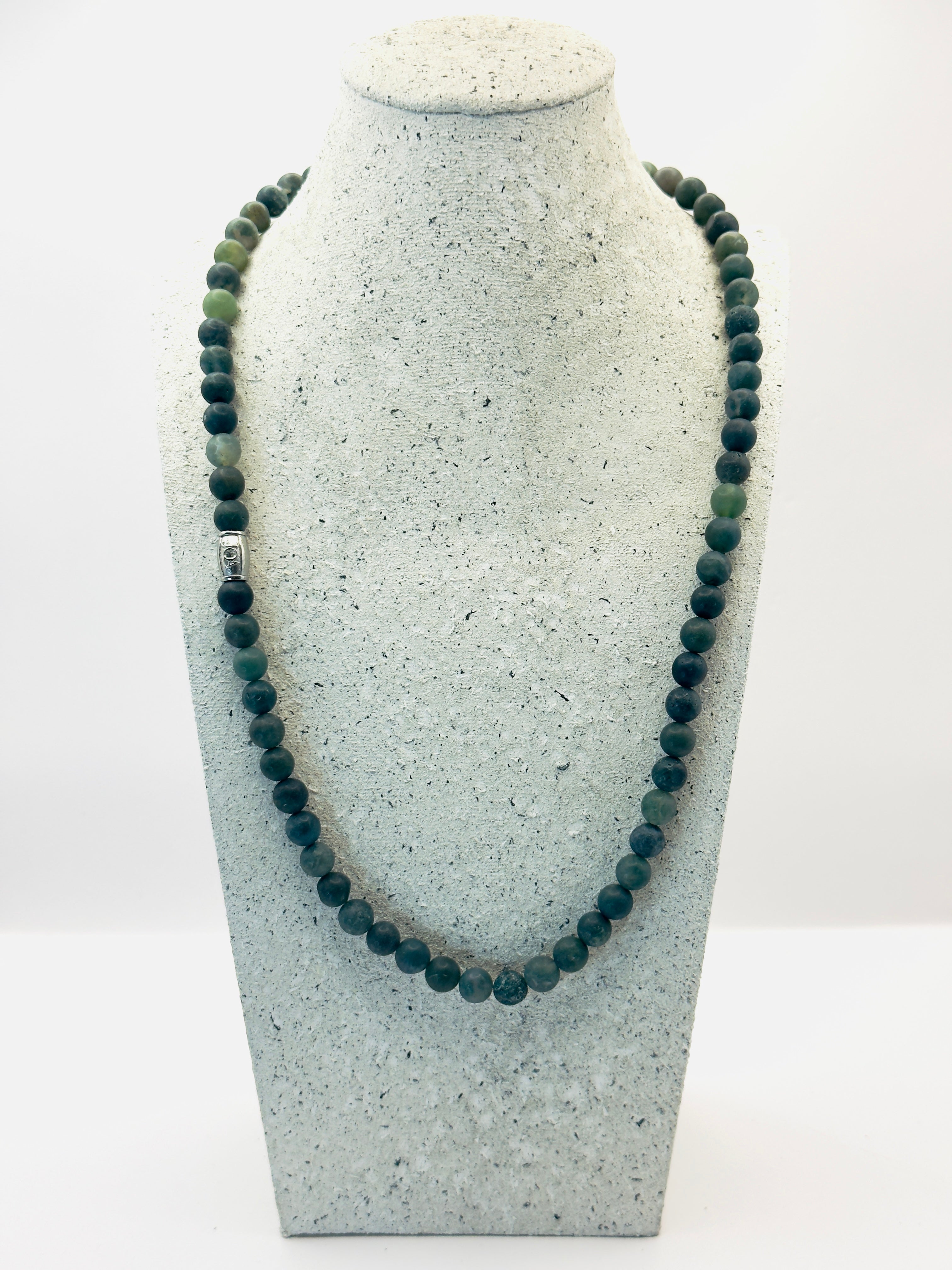 heren mos agaat edelsteen ketting 60cm