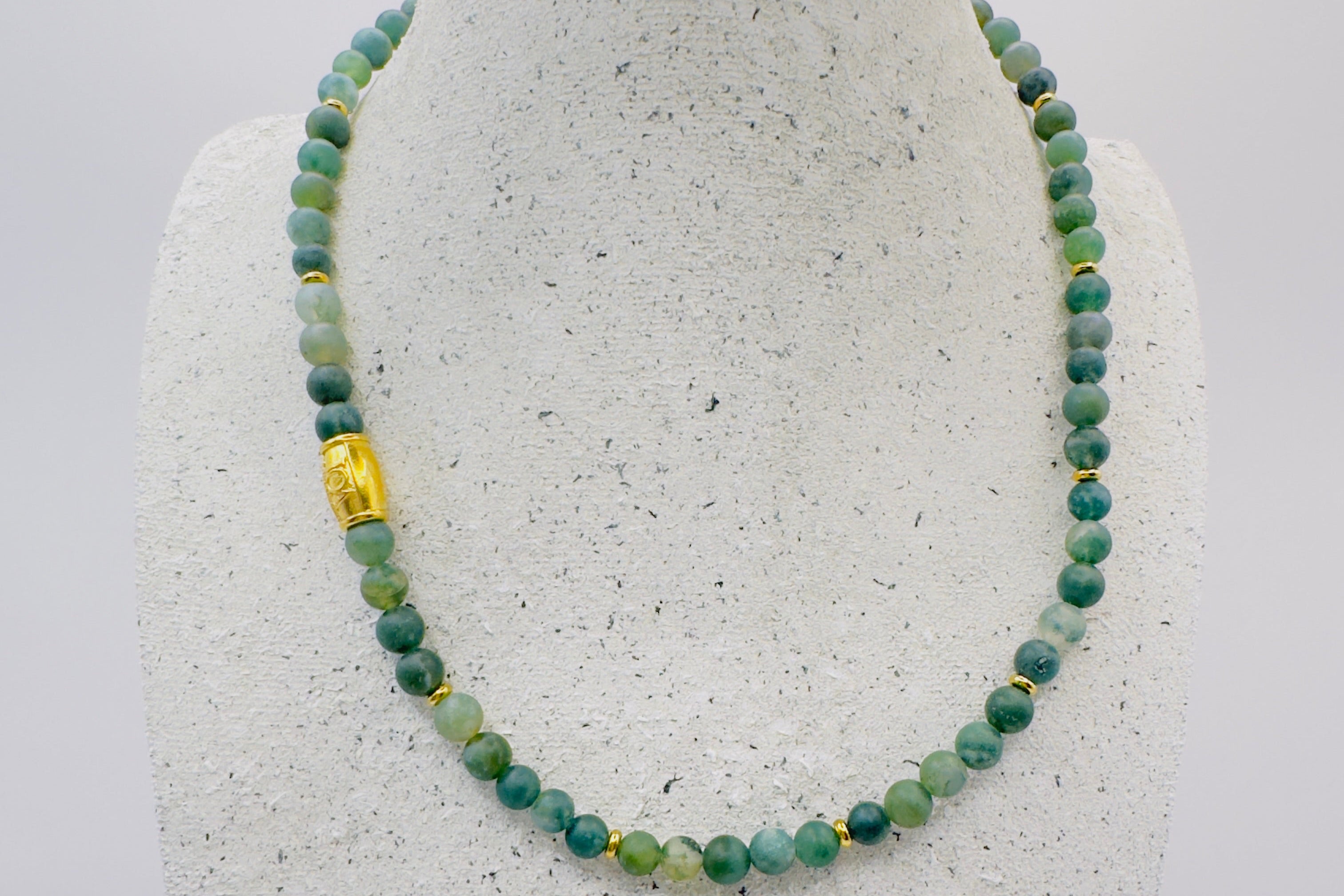 dames mos agaat edelsteen ketting goud