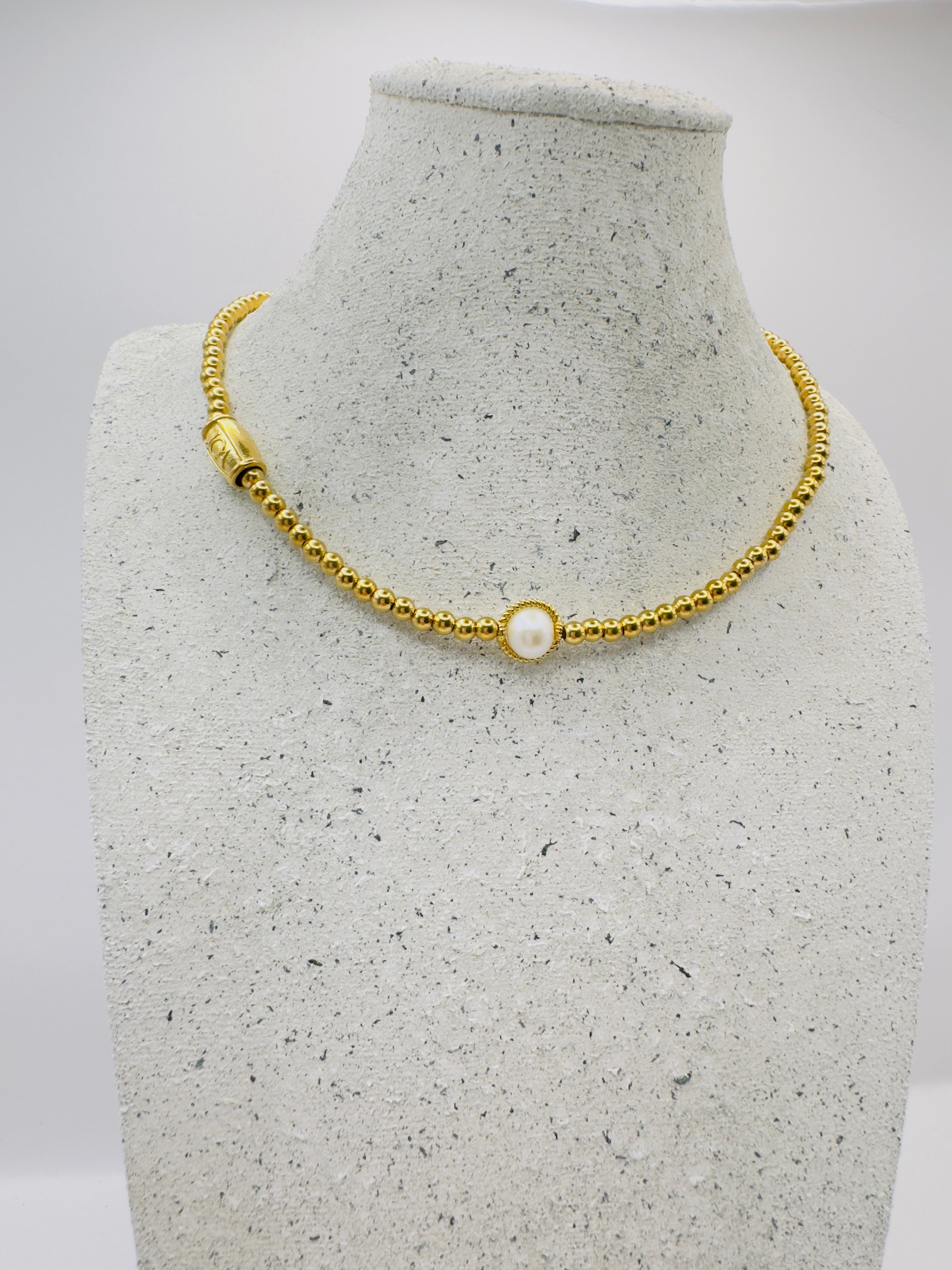 parel goud stainless steel ketting 