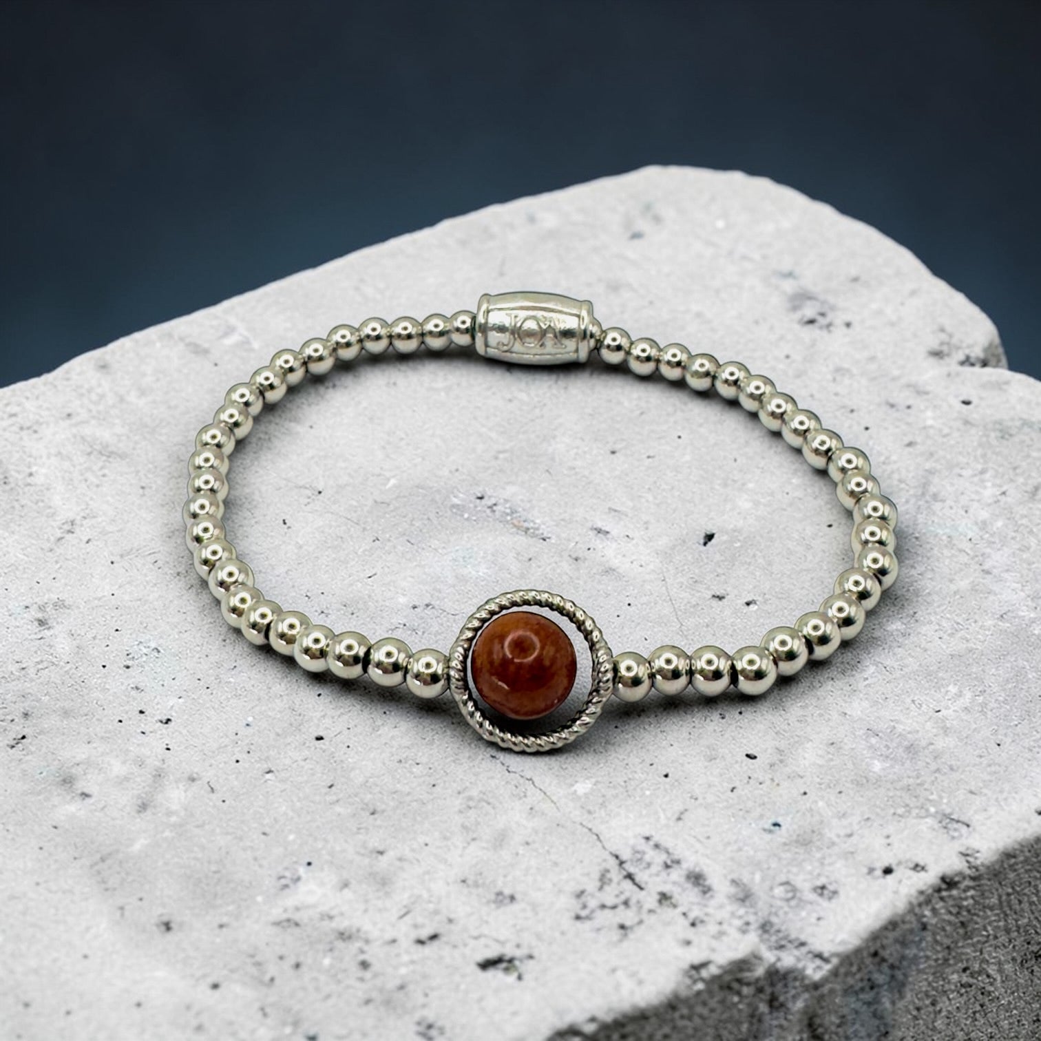 Zilver stainless steel dames armband met rode jaspis edelsteen