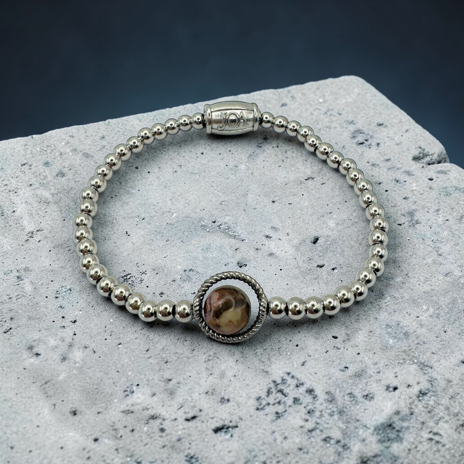 Zilveren stainless steel dames armband met earth picasso jaspis edelsteen