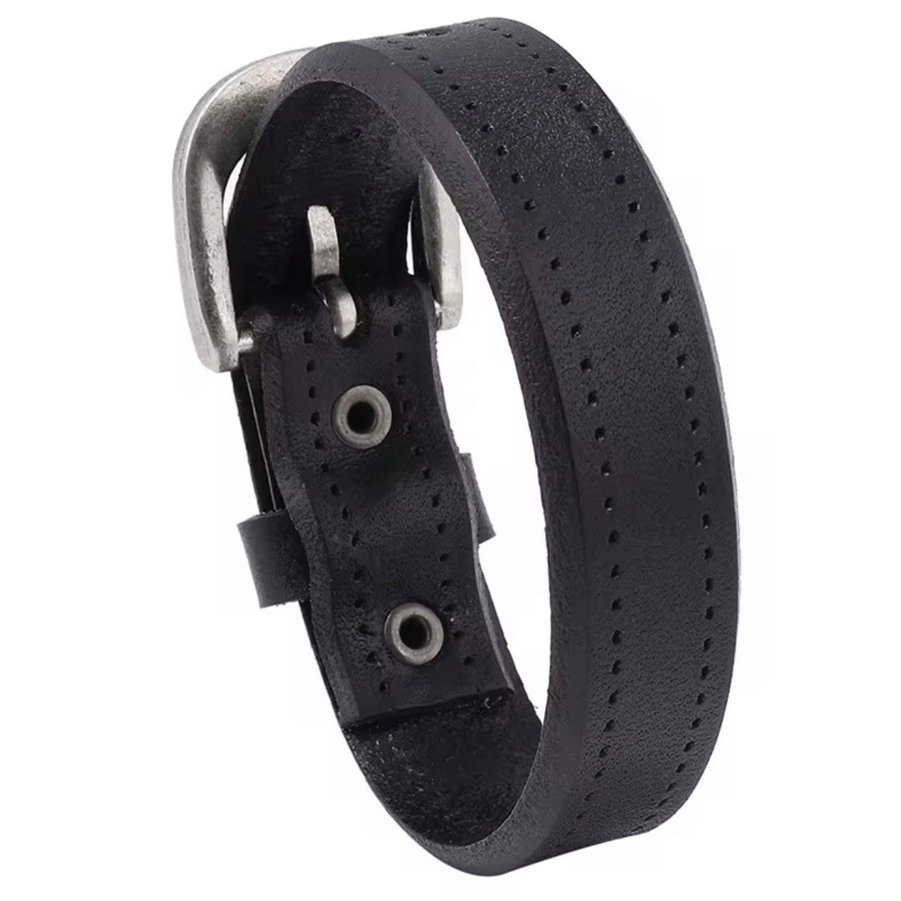 heren zwart leren armband met gesp