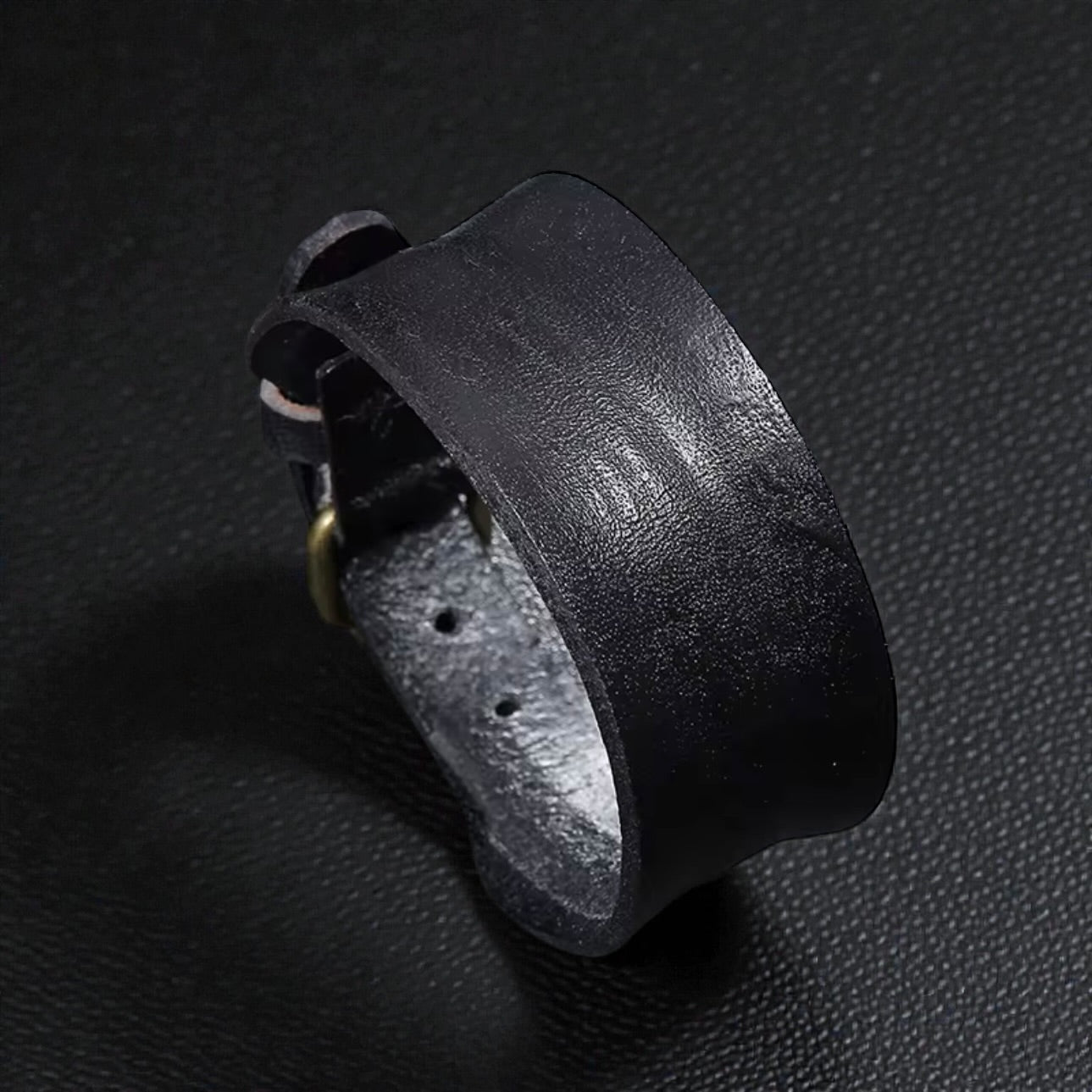 heren zwarte brede leren armband met gesp